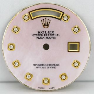 Rolex Custom Pink Mother Of Pearl Dial W Round Diamond Markers Day - Date 1803