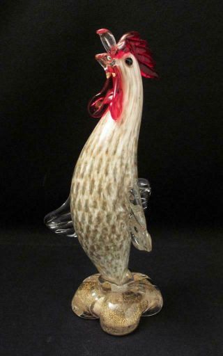 Vintage Italian Murano Glass Rooster Figurine Gold Aventurine With Label
