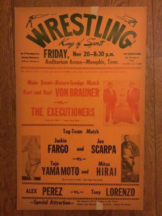 Rare Vintage 1950’s - 1960’s Memphis Wrestling Card Event Poster