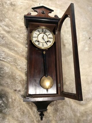 Vintage Antique Germany P.  H&s Teutonia Striking Wall Clock W Pendulum