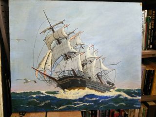 Sailing Ship Vintage Oil Painting On Canvas By Kay Mclaughlin 20 X 24 Signed
