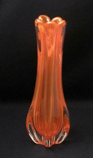Vintage Italian Murano Glass Vibrant Orange Sommerso Cased Vase Mid Century