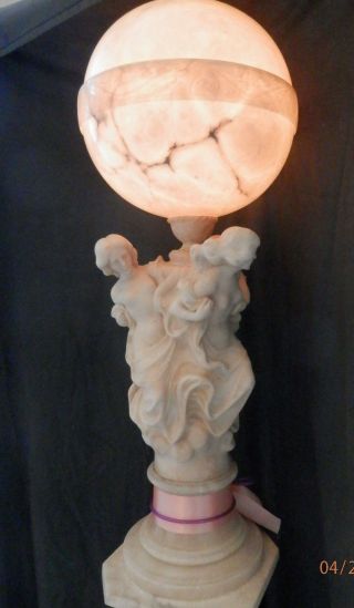 Antique Italian Art Nouveau Carved Alabaster Lamp As Seen On Antiques Roadshow