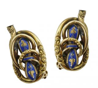Antique Early 1800s Very Large And Unusual Enamel Gold Earrings
