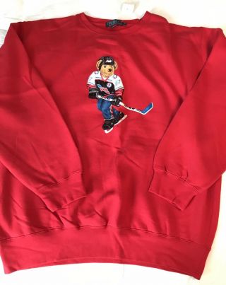 Vintage 90s Ralph Lauren Polo Bear Hockey Sport Stadium Sweatshirt Xl Nwt