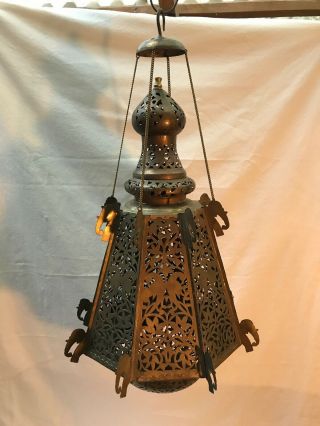 Vintage Persian/turkish/moroccan - Pierced Brass Hanging Lantern - Candles/incense