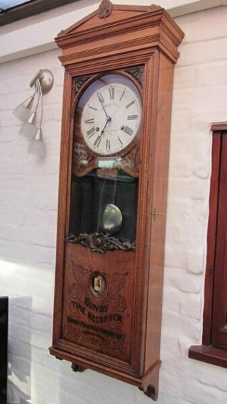 Antique ' Bundy of Binghamton NY ' Antique Time Clock c.  1890 - 1900 Lovely 2