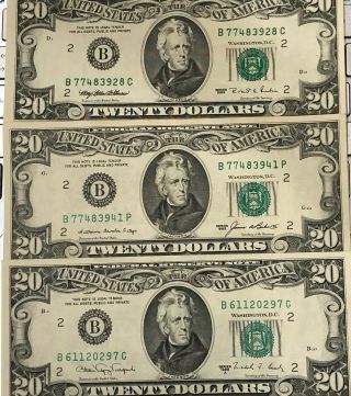 Set Of 3 Bill $20 Dollar Old Currency Vintage Series 1985,  1988,  1995