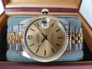 Tudor Prince Oysterdate 74033 34mm Champagne 18k Sapphire Serviced By Rolex 2018
