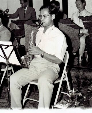 1960 Vintage Photo Thailand King Bhumibol Plays Saxophone Instrument With Band