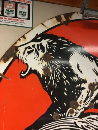 6 foot lion oil - gas sign—hard to find - rare - porcelain—double sided 4