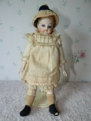 Antique Rare Barefoot 5 3/4 " French All Bisque Mignonnette Doll Glass Sleep Eyes