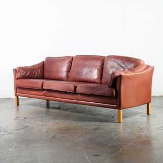 Mid Century Danish Modern Sofa Couch Leather Ox Blood Mogens Hansen 3 Seater Mcm