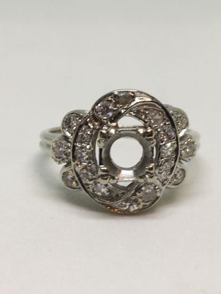 Vintage 14k White Gold Diamond Engagement Ring Mounting