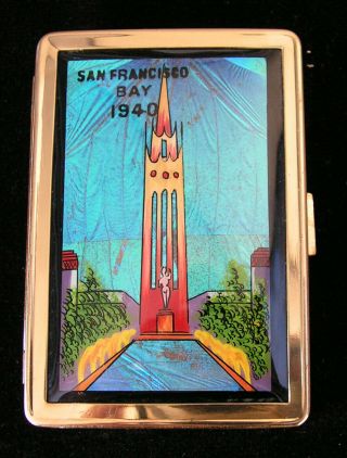Vintage Art Deco 1940 San Francisco Worlds Fair Souvenir Make - Up Compact Vanity