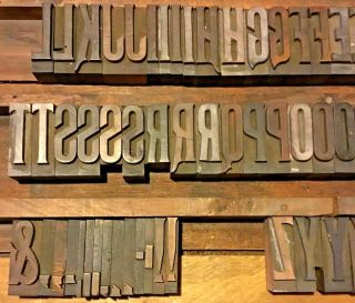 Vintage 67 Wood Letterpress Print Type Block Upper Case Letters Punctuation 2 