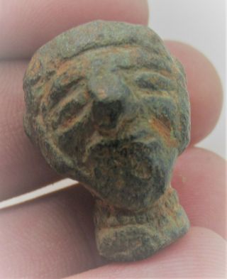 Rare Ancient Phoenician Bronze Statue Fragment.  Head Of A Male