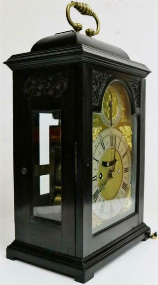 Sublime Antique English London Ebonised Twin Fusee Verge Caddy Top Bracket Clock 4