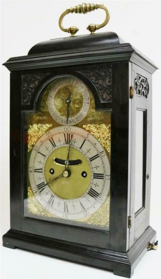 Sublime Antique English London Ebonised Twin Fusee Verge Caddy Top Bracket Clock 6
