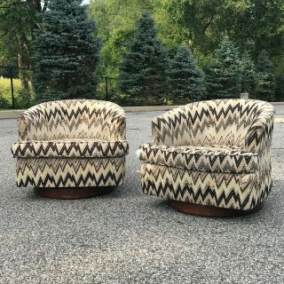 Pair Milo Baughman Thayer Coggin Swivel Barrel Lounge Chairs