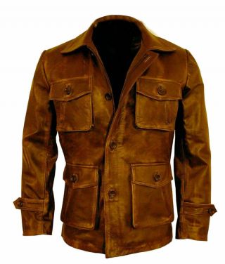 Vintage Brown Distressed Sheep Skin Motorcycle Retro Leather Jacket For Men