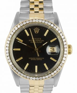Rolex Datejust 36mm 18k Two - Tone Gold Steel 16013 Black Diamond Jubilee Watch