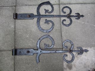 An Ancient Heavy Wrought Iron Strap Hinges Baroque / Gothic