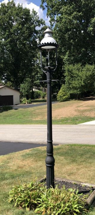 Antique Gas Street Lamp Light 1800’s Architectural Salvage 11” Cast Iron Pole 2
