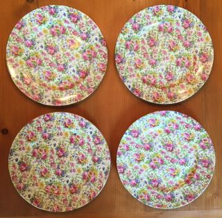 Vintage Royal Winton Summertime Chintz Set Of Four 10 - Inch Round Dinner Plates