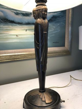Antique Vintage Bronze Brass Metal Art Lamp Art Deco Art Nouveau Women No Shade