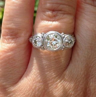 2.  16ct Round Cut Moissanite 3 Stone Vintage Engagement Ring 14k White Gold Over