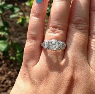 2.  16Ct Round Cut Moissanite 3 Stone Vintage Engagement Ring 14k White Gold Over 4