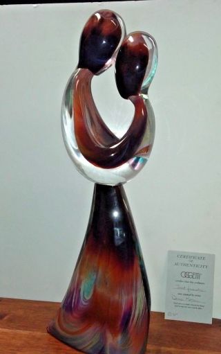 Rare Dino Rosin " Just Friends " Calcedonia Glass Sculpture - Murano Signed W/coa