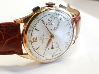 Rare Men ' s Vintage Watch Chronograph Zenith 156 Pink Gold 50 ' S 2
