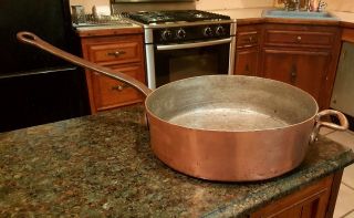 Very Large Antique 23,  Lb 16 " Round Copper Saute Pan - Marked Waldorf