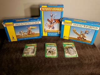 Vintage Warhammers High Elf Battle Chariot,  High Elf Lord Of Dragons And More