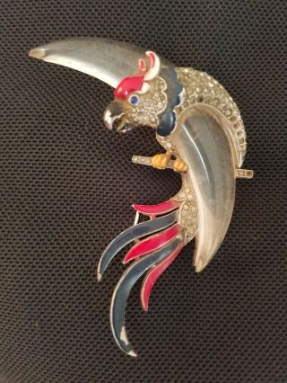 Unique And Rare Vintage Crown Stamped Trifari Parrot Brooch