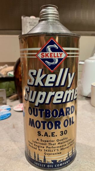 Vintage Skelly Supreme Outboard Motor Oil Cone Top Can Sign Gas Rat Rod Man Cave