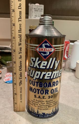 Vintage Skelly Supreme Outboard Motor Oil Cone Top Can Sign Gas Rat Rod Man Cave 2
