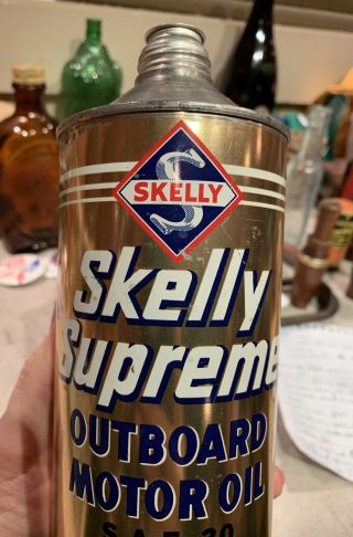 Vintage Skelly Supreme Outboard Motor Oil Cone Top Can Sign Gas Rat Rod Man Cave 3