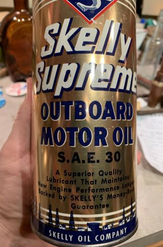 Vintage Skelly Supreme Outboard Motor Oil Cone Top Can Sign Gas Rat Rod Man Cave 4