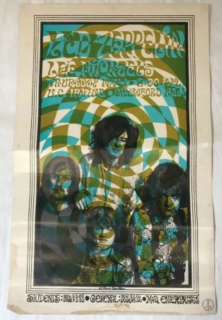 Led Zeppelin & Lee Michaels - 1969 Uc Irvine Concert Poster - Rare