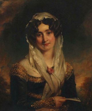 Antique GEORGE HARLOW Portrait Oil Painting of Harriet Siddons Scottish Actress 3