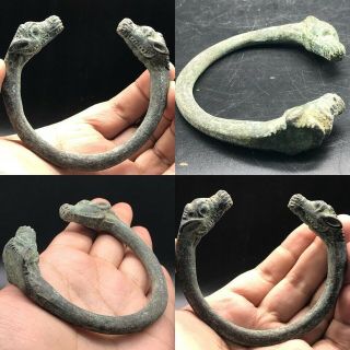 Ancient Roman Empire Bronze Bangle With Two Animal On Site A27