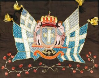 Greece Vintage Royal Coat Of Arms Hand Embroidered Emblem 58x47.  5cm