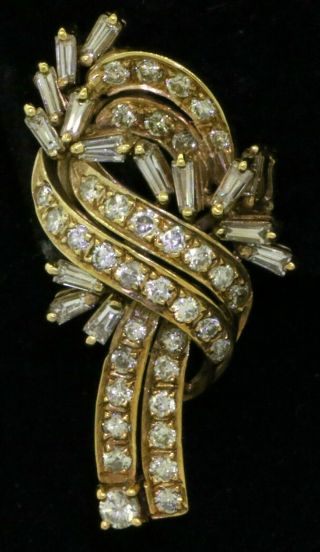 Vintage heavy 18K gold elegant 2.  50CTW VS1/G diamond cluster ribbon earrings 2