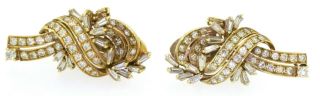 Vintage heavy 18K gold elegant 2.  50CTW VS1/G diamond cluster ribbon earrings 3