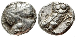 Ancient Greek ATTICA Athens.  Circa 353 - 294 BC Thick Tetradrachm.  Full Silver OWL 3