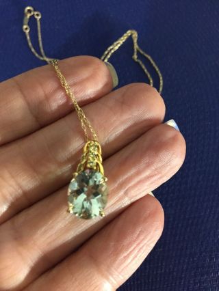 Vintage 10 K Yellow Gold 18” Necklace With 14k Aquamarine Pendant