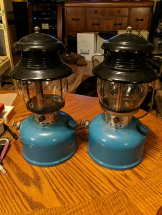 PAIR Vintage Sears Model 476 - 74550 No.  7115 Clamshell Lantern Blue - Black 1964 3